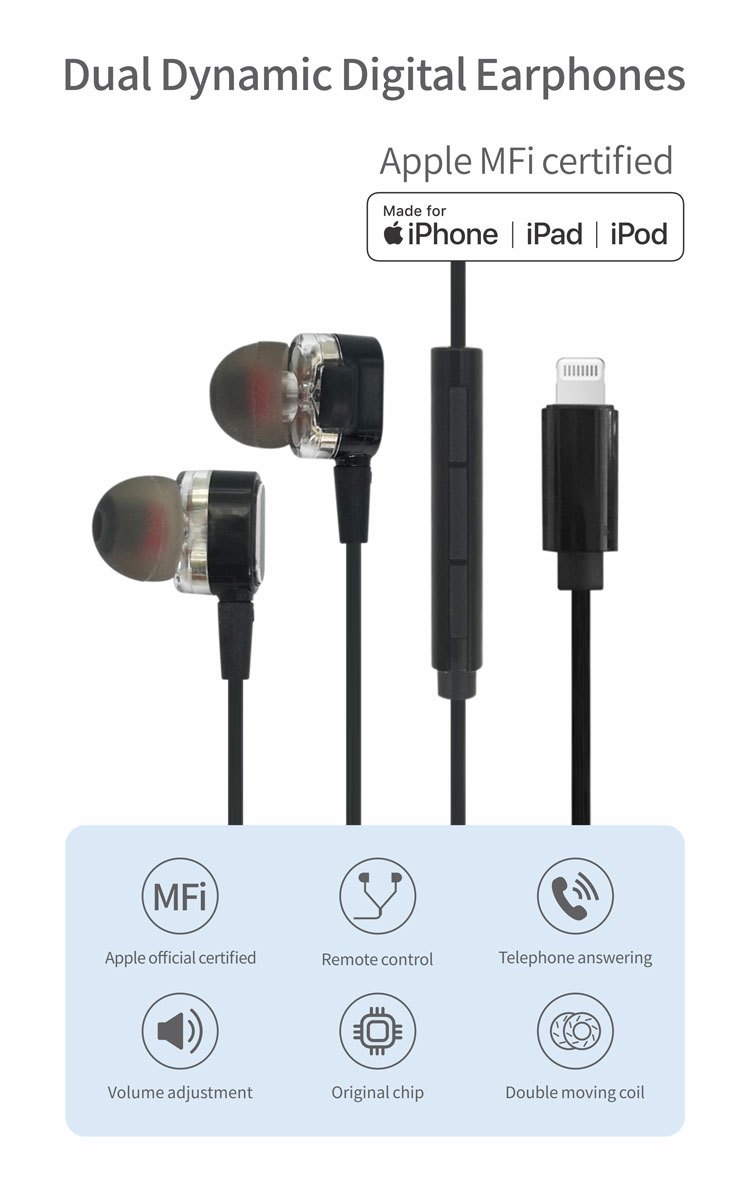 J03 Dual Dynamic Driver Digital Earphones (MFi Lightning)