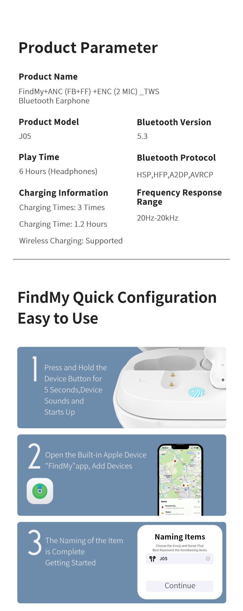 J05 Find My Anti-Lost ANC Wireless Earbuds