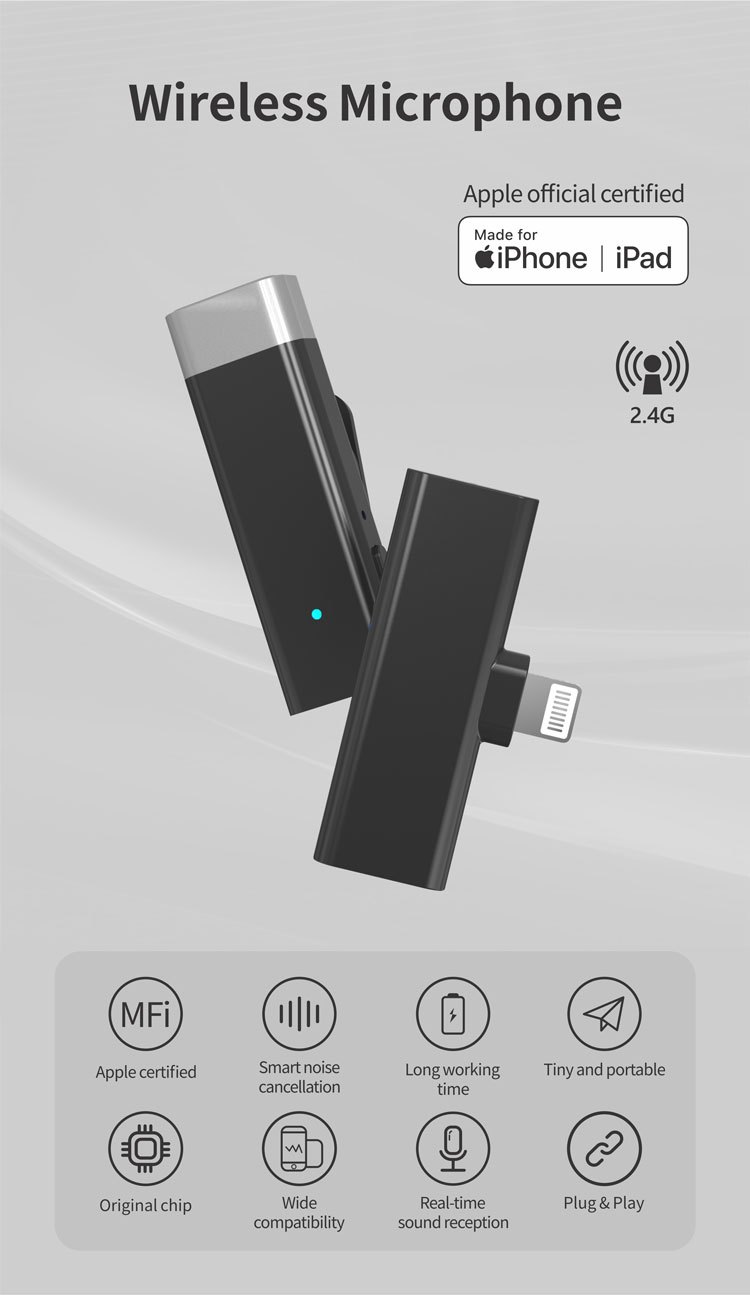 P02 Wireless Lavalier Microphone (Lightning, MFi)